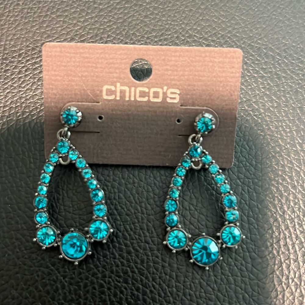 Chico's Teal Crystal Teardrop Earrings